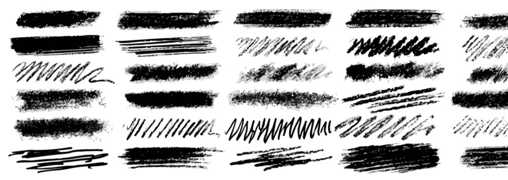 A collection of versatile transparent hand-drawn brush strokes and grunge textures, perfect for graphic design elements and creative overlays.