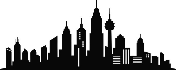 Obraz premium City skyline silhouette at dusk with towering skyscrapers