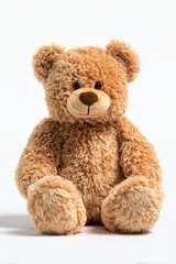 Cuddly teddy bear prop for retail photography on white background