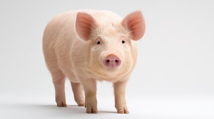 Cute pink pig isolated on white space, commercial livestock image