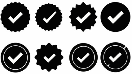 stamp check mark badge verification icon set for approved authentic social media profile status quality