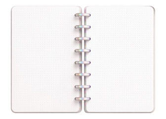Open pastel discbound notebook spread with dotted pages, clean planner mockup for journaling, digital notes, and stationery design