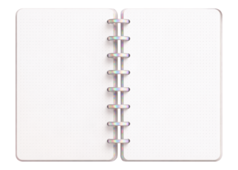 Open pastel discbound notebook spread with dotted pages, clean planner mockup for journaling, digital notes, and stationery design