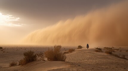 Desert resilience: dramatic dust storm over sun-bleached plains