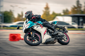 Motorcycles on gymkhana track