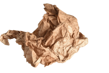 Crumpled brown paper ball isolated on PNG background.