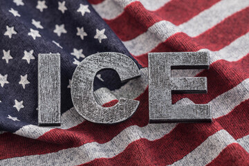 ICE Immigration and Customs Enforcement sign on American flag