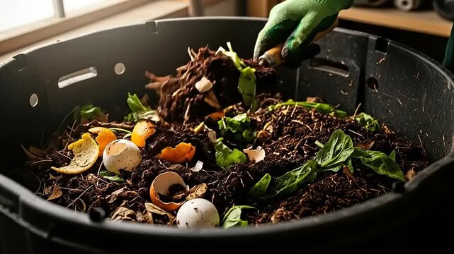 Composting Process - Turning Kitchen Scraps into Nutrient-Rich Soil.