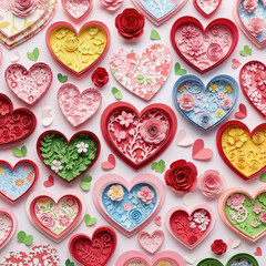 Fototapeta premium Beautiful Assortment of Decorative HeartShaped Boxes Filled with Flowers.