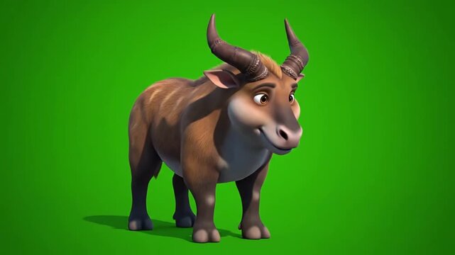 Animated 3D wild animal character on greenscreen background, perfect for compositing into various digital productions and engaging educational content