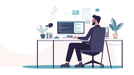 Man Working on Computer at Desk 3.