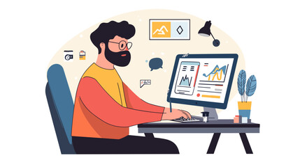 Man Working on Computer with Beard.