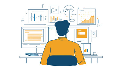 Man Working on Computer with Charts.