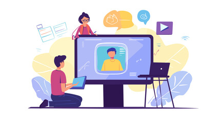 Man Working on Computer with Large Monitor.