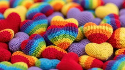 Colorful knitted hearts