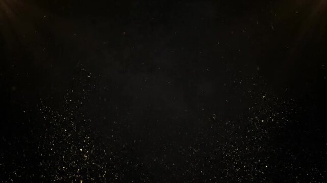 A subtle and elegant animation of tiny golden particles shimmering and floating in the dark, a perfect background concept for luxury, awards, or magical reveals