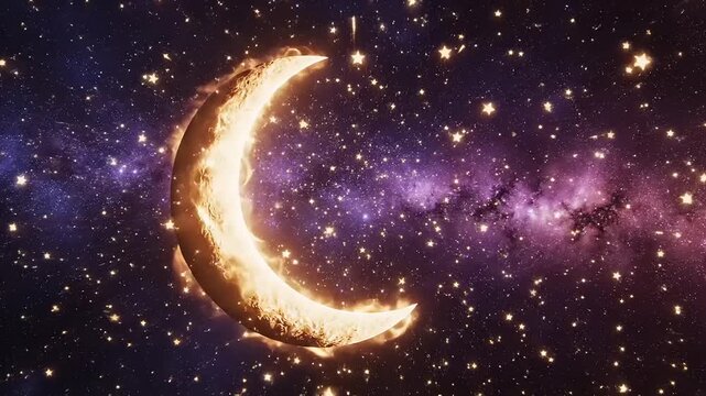 Crescent Moon and Star in Space.