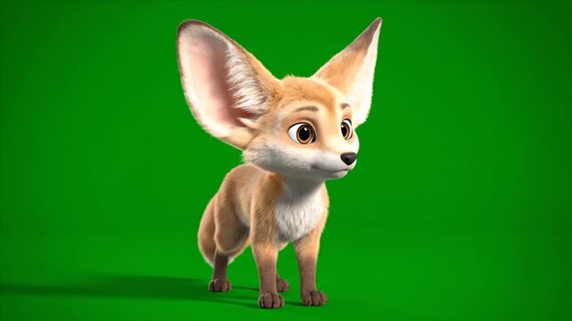 Cute fennec fox animal on greenscreen with natural light, high quality 4k video