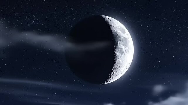 Crescent Moon Phases in Night Sky.