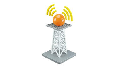 3D Rendering of a Tower with Orange Sphere and Wifi Signal