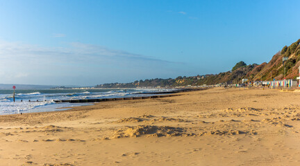 West Cliff Beach, Bournemouth, UK - December 25th 2025: An empty beach on Christmas day.