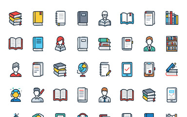 Book, Reading, and Library Education Line Icon SetPrint