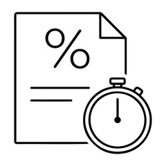 Obraz premium Financial document with percentage symbol and stopwatch icon for interest rates and deadlines