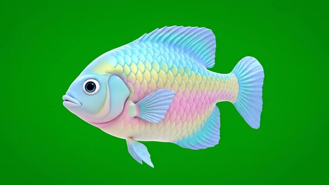 Rainbow fish with iridescent scales swimming on a greenscreen background, a vibrant aquatic creature