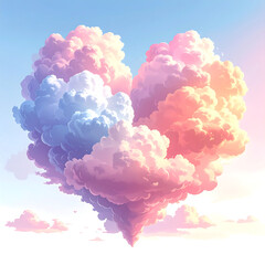 Fototapeta premium Heart cloud pastel sky dreamy romantic fluffy heart cloud in soft sunset light with colorful gradient and emotional balance illustration