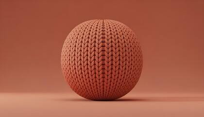 3D Rendered Knitted Sphere on Monochromatic Orange Background
