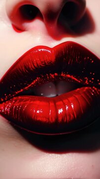 Close-up of vibrant red lips exuding a sense of bold passion and sensuality
