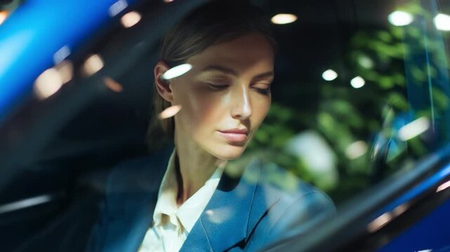 Contemplation Within: A focused individual sits inside a car, enveloped in a moment of thoughtful reflection. The serene atmosphere is captured through the reflection on the glass.