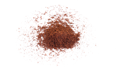 A pile of aromatic bourbon vanillin and powder in rich brown hues, isolated on a white background