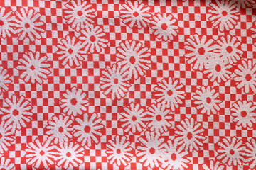 Vintage Red & White Checkered Daisy Floral Fabric Texture
