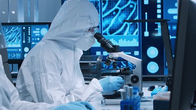 Scientific laboratory filled with various research equipment. Scientists are conducting experiments and research. Science and technology concept.