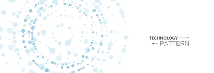 Banner with background of dots and circles that are collected into a circular shape