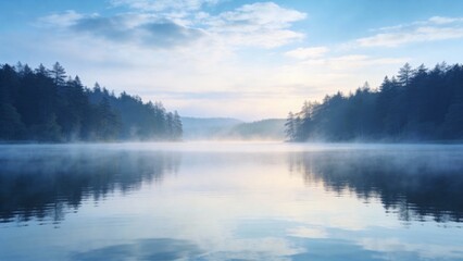 Fototapeta premium Morning mist over calm lake