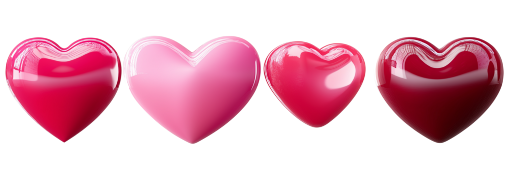 Row of Glossy Pink and Red Hearts on Dark Background isolated on a transparent background - Powered by Adobe