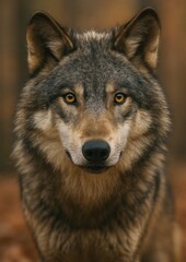 Fototapeta premium Majestic wolf in autumn forest