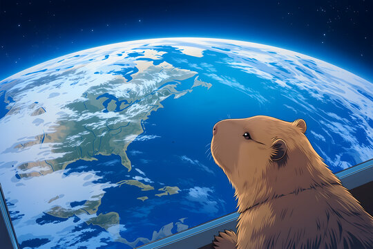 Space capybara looking at the earth