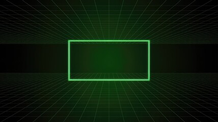 Futuristic neon green rectangle on dark grid background for tech presentations