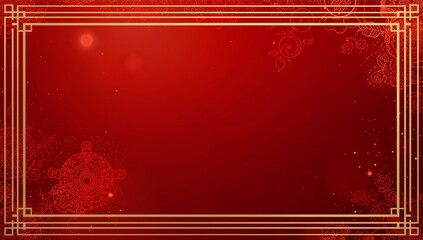 Elegant Red Background with Ornate Gold Frame and Decorative Elements