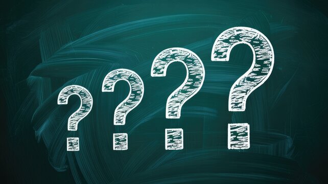 Mysterious question marks on dark green chalkboard background - Powered by Adobe