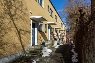 Yellow Functionalist Townhouses in Oslo Norway - Classic Funkis Residential Architecture
