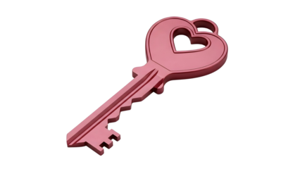 Pink heart-shaped key isolated on transparent background