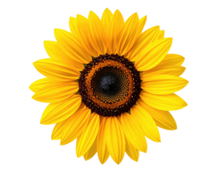 Vivid sunflower with golden petals, centered, dark background