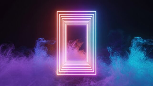 Vibrant neon rectangle glowing with purple and blue smoke - Powered by Adobe