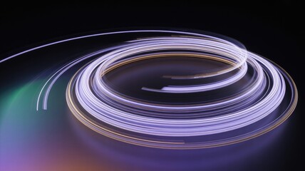 Vibrant purple and gold light trails swirling in dynamic motion