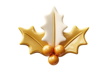 Obraz premium 3D Rendered Golden Holly Leaf with White Berries berry isolated on a transparent background