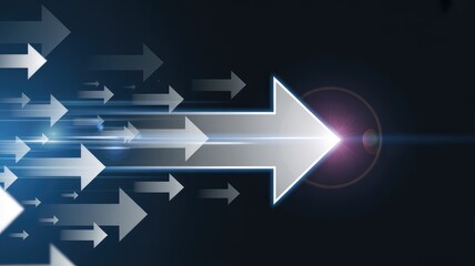 Shining white arrow leads the way through multiple directions